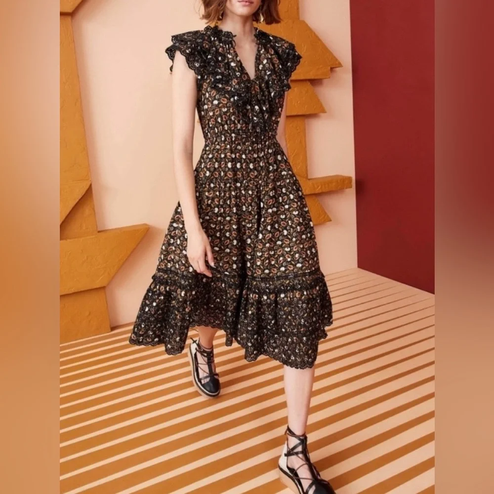 ULLA JOHNSON Yvette Floral Cotton Midi Dress Size 4 - Picture 4 of 17